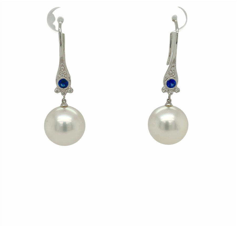 Pearl Sapphire and Diamond Earrings