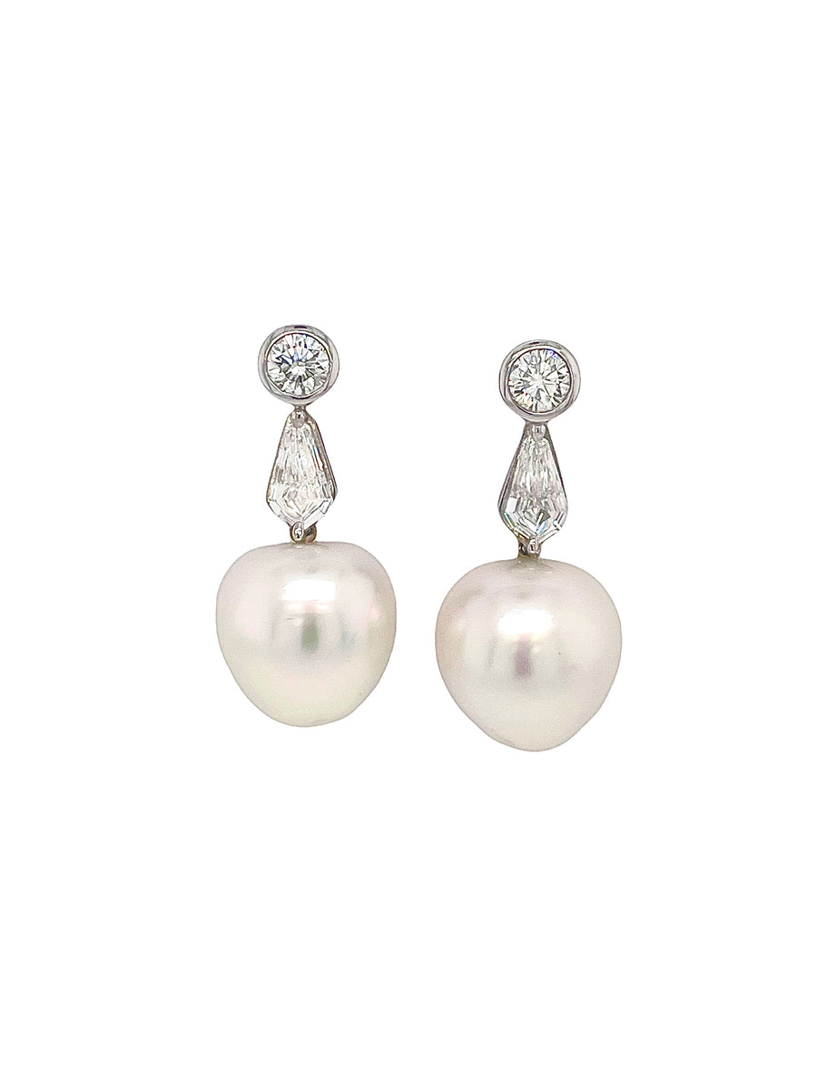 Apple shaped pearl and diamond earrings