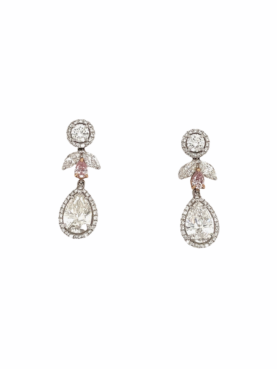 Pendant White and Pink Diamond Earrings