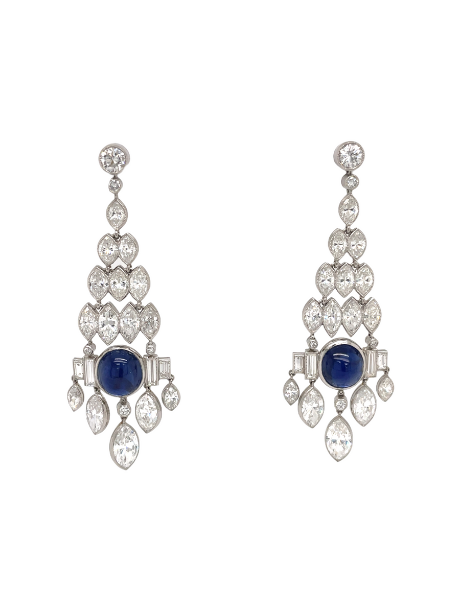Art deco earrings made in platinum with sapphires and diamonds