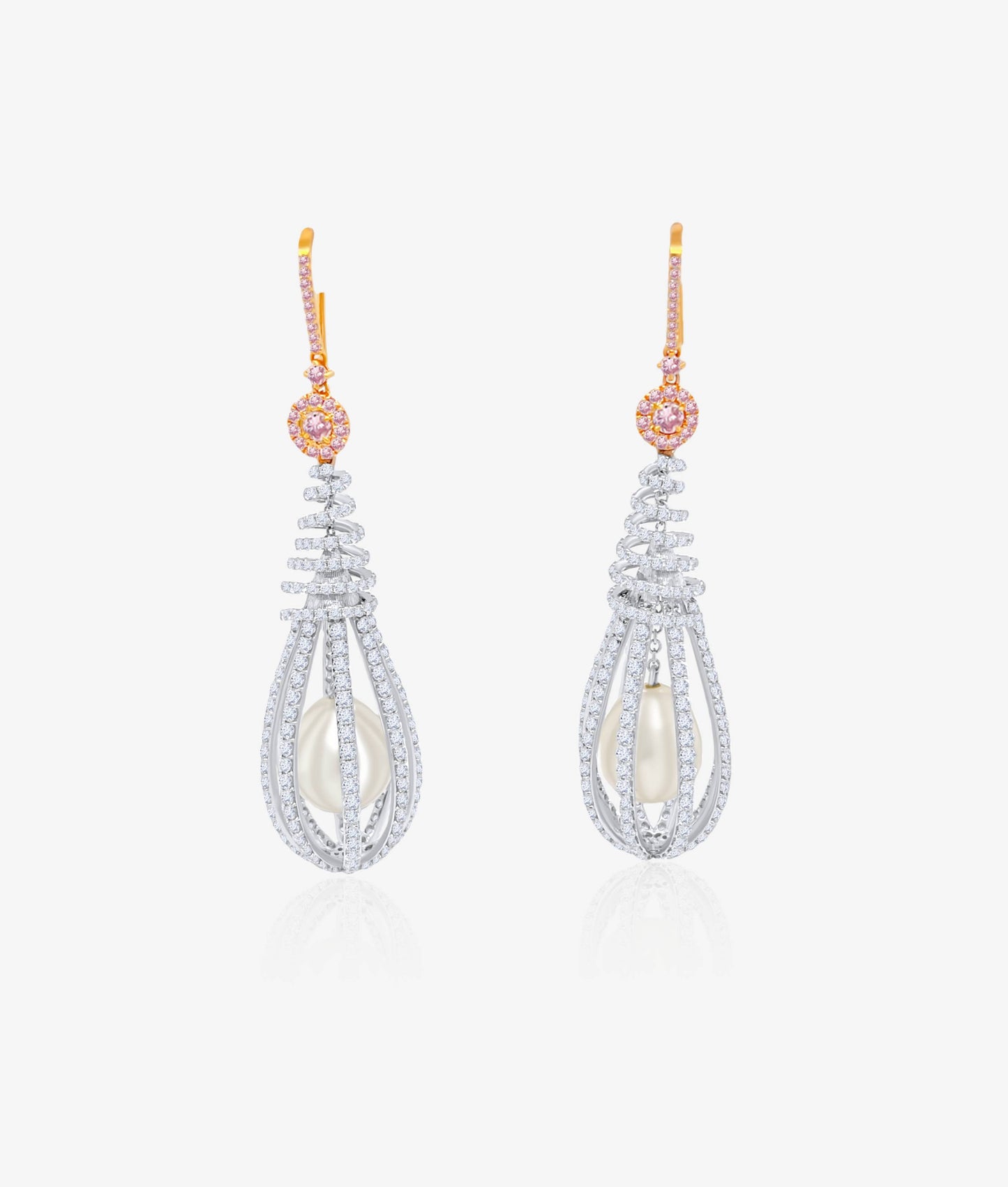 South Sea Pearl Earrings in Diamond Cage