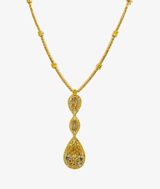 Yellow Pear Shaped Diamond Necklace