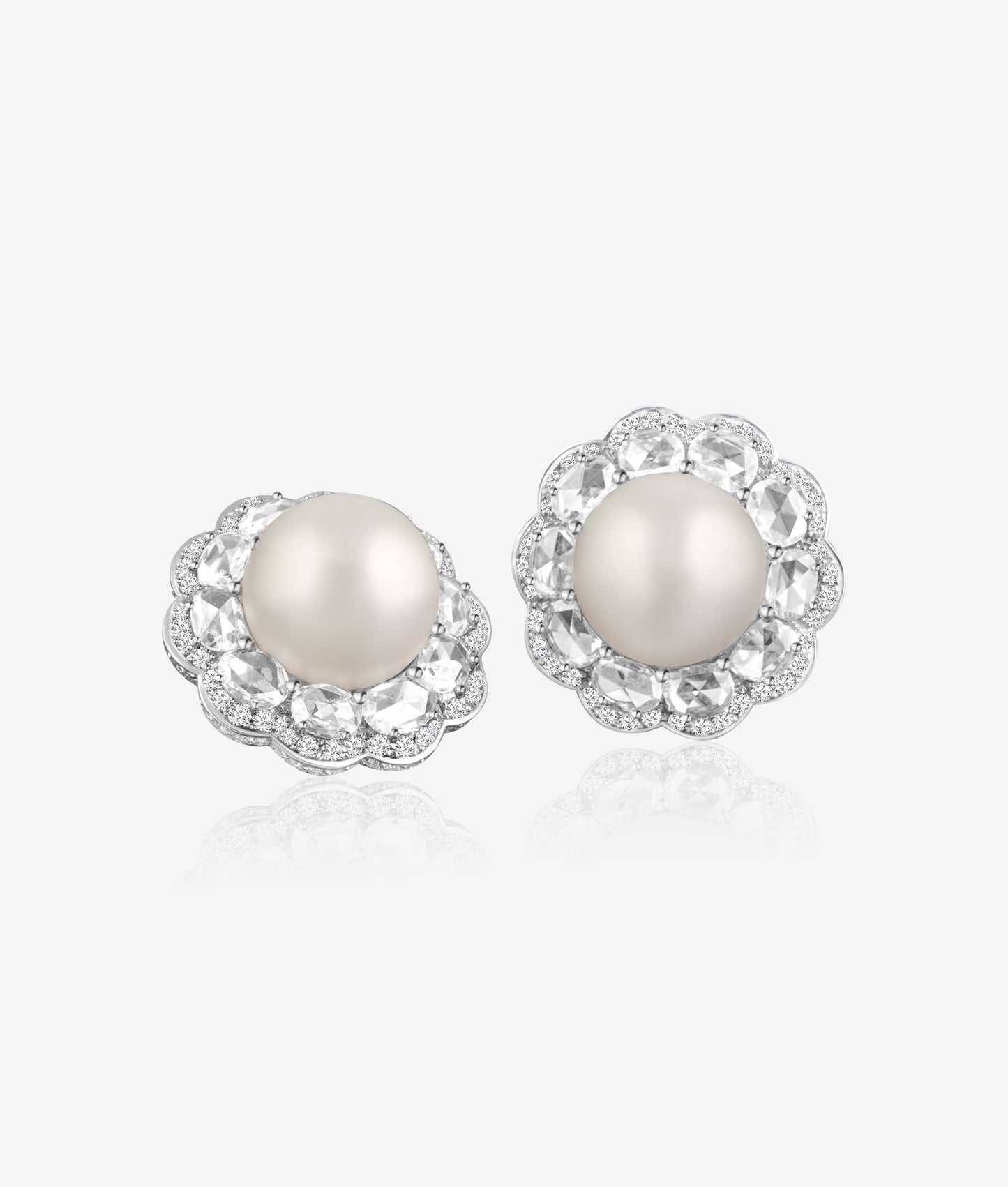 Pearl and Rose Cut Diamond Ear Clips