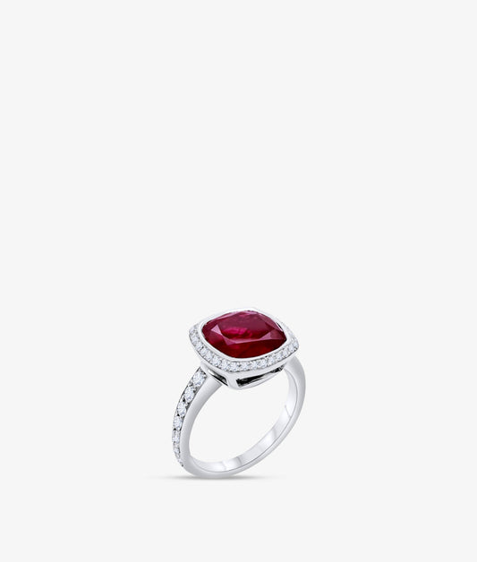 Untreated Burmese Ruby Ring with Diamonds