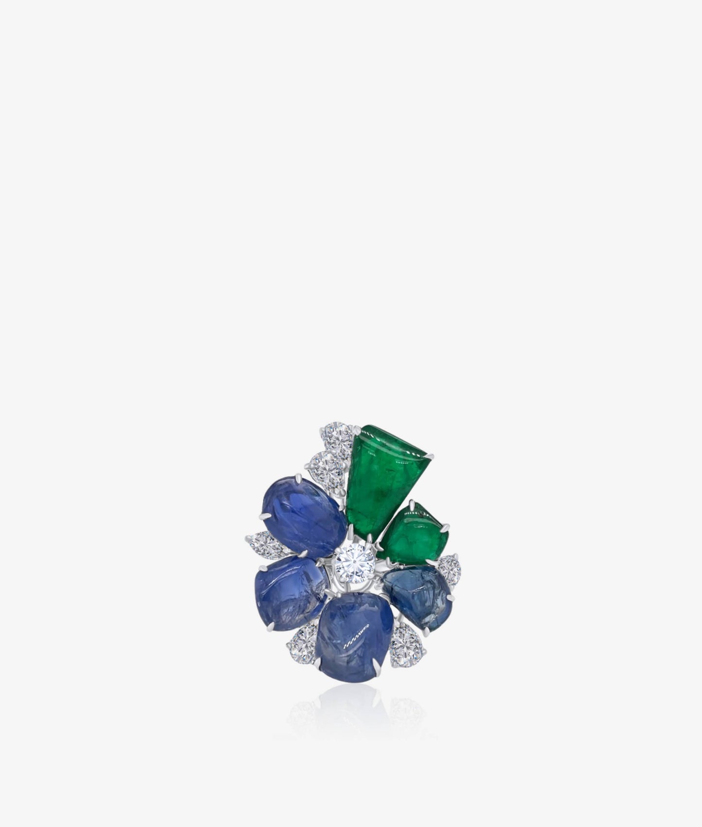 Flower Emerald Sapphire and Diamond ring