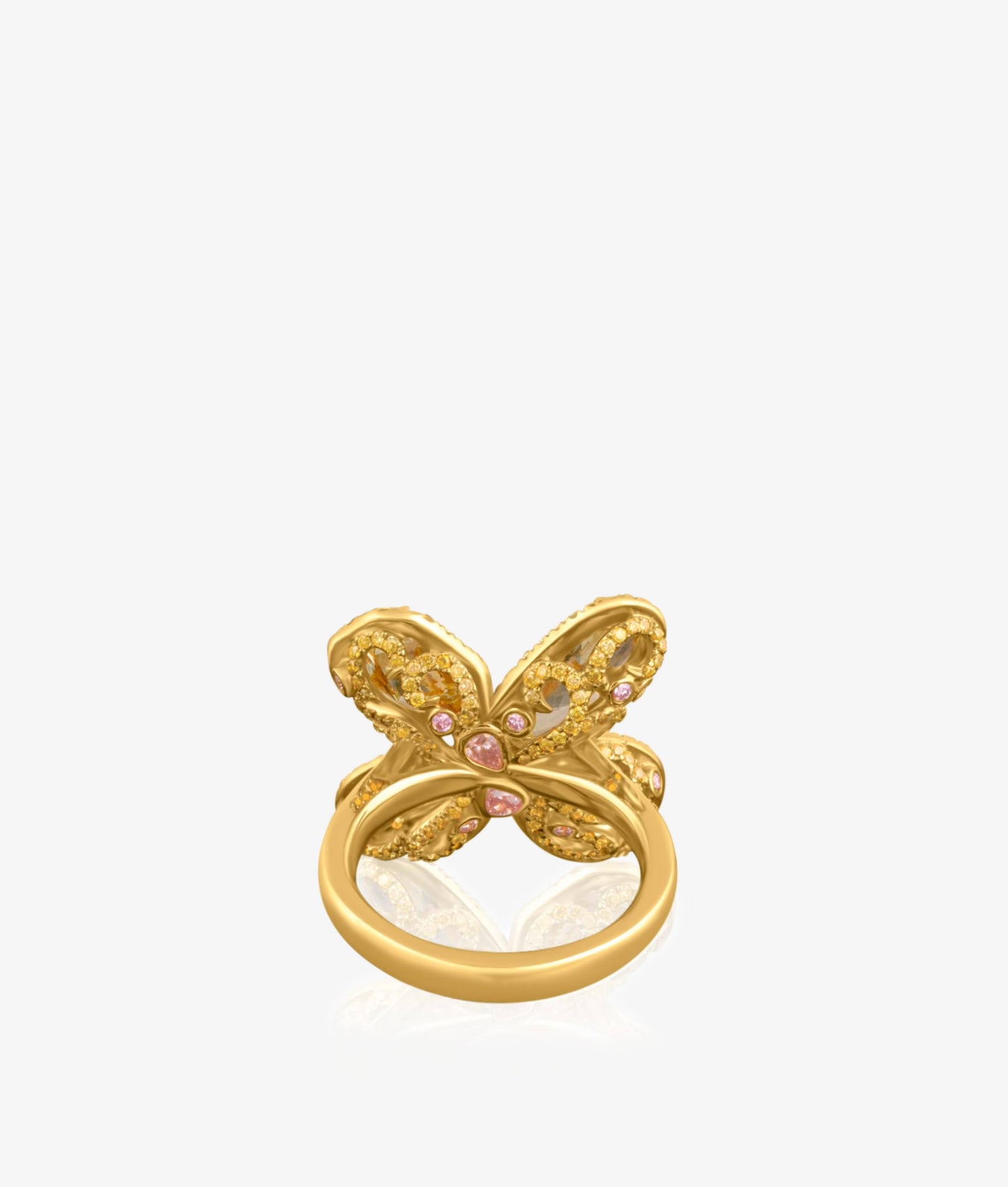 Flower ring set with intense yellow and pink diamonds