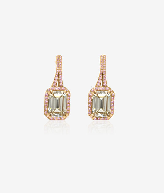 Emerald-Cut Diamond Earrings with Pink Pavé