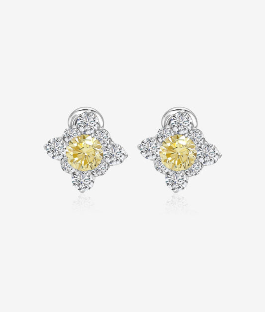 Fancy Yellow & White Diamond Platinum Earrings