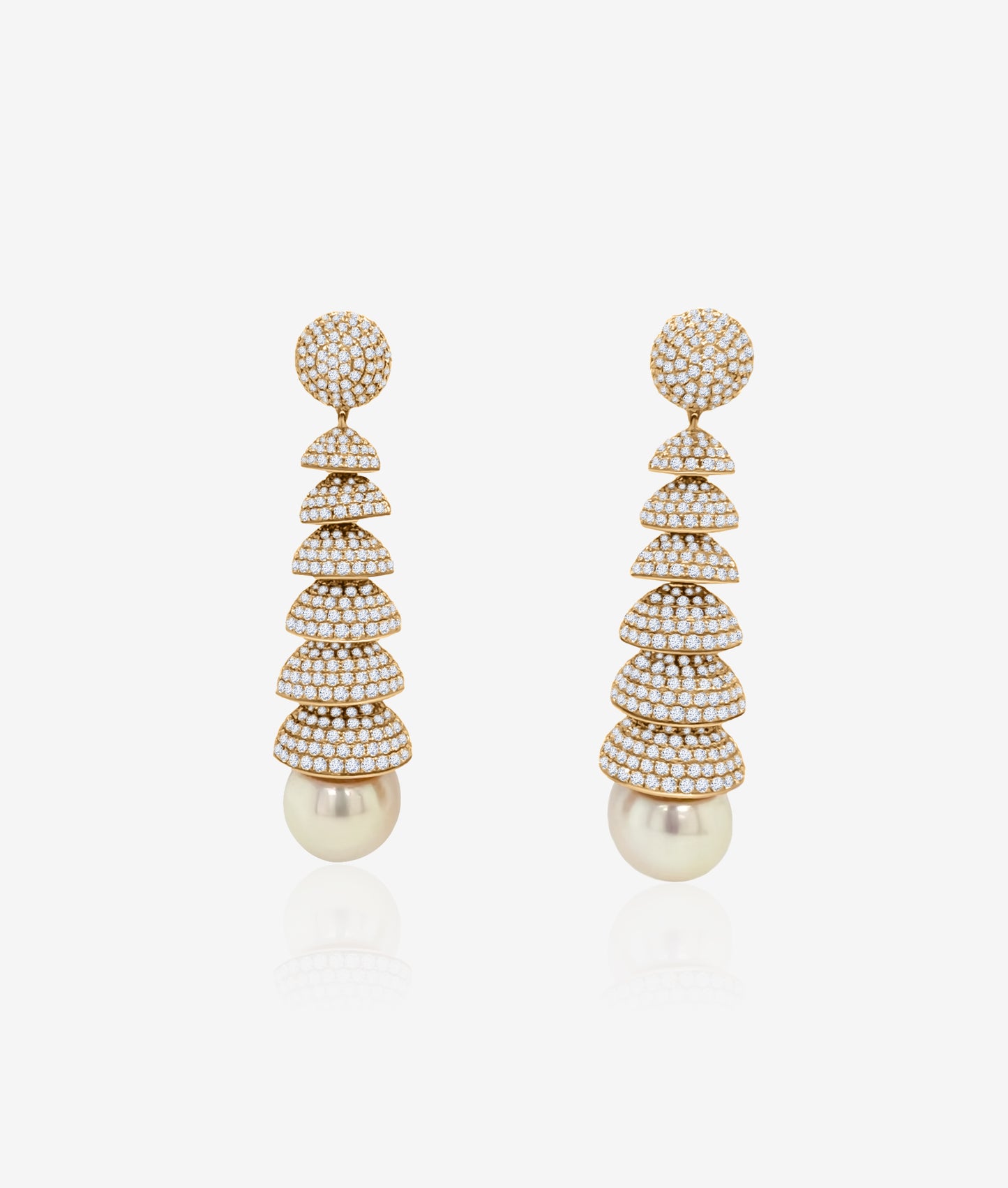 Pearl Drop Earrings with Diamond Layers