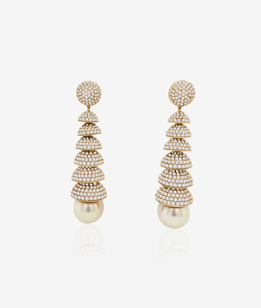 Pearl Drop Earrings with Diamond Layers