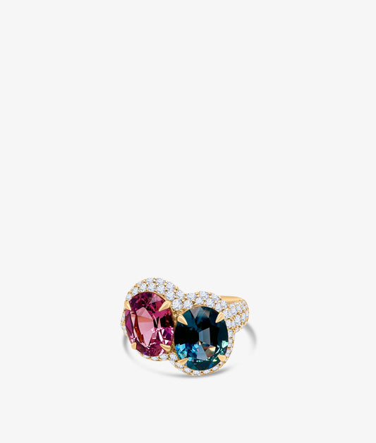 Dual Spinel Ring with Diamond Halo