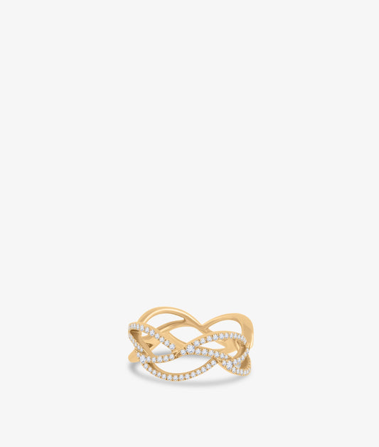 Waved Yellow Gold Diamond Ring
