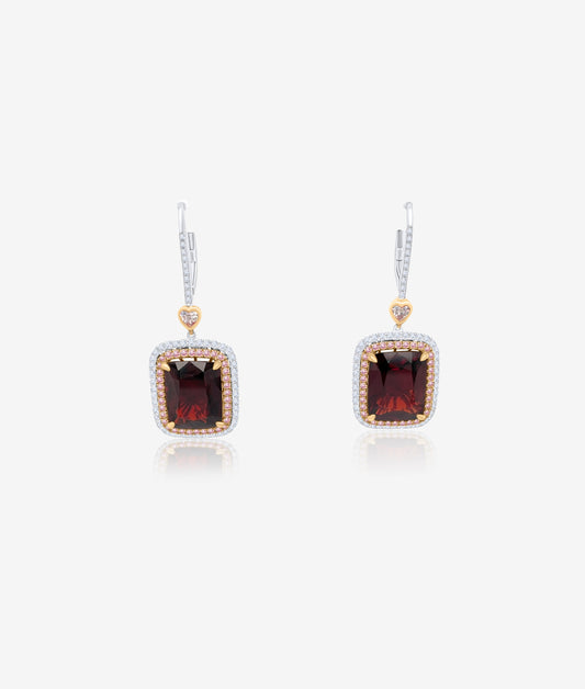 Red Spinel Earrings with Pink & White Diamonds