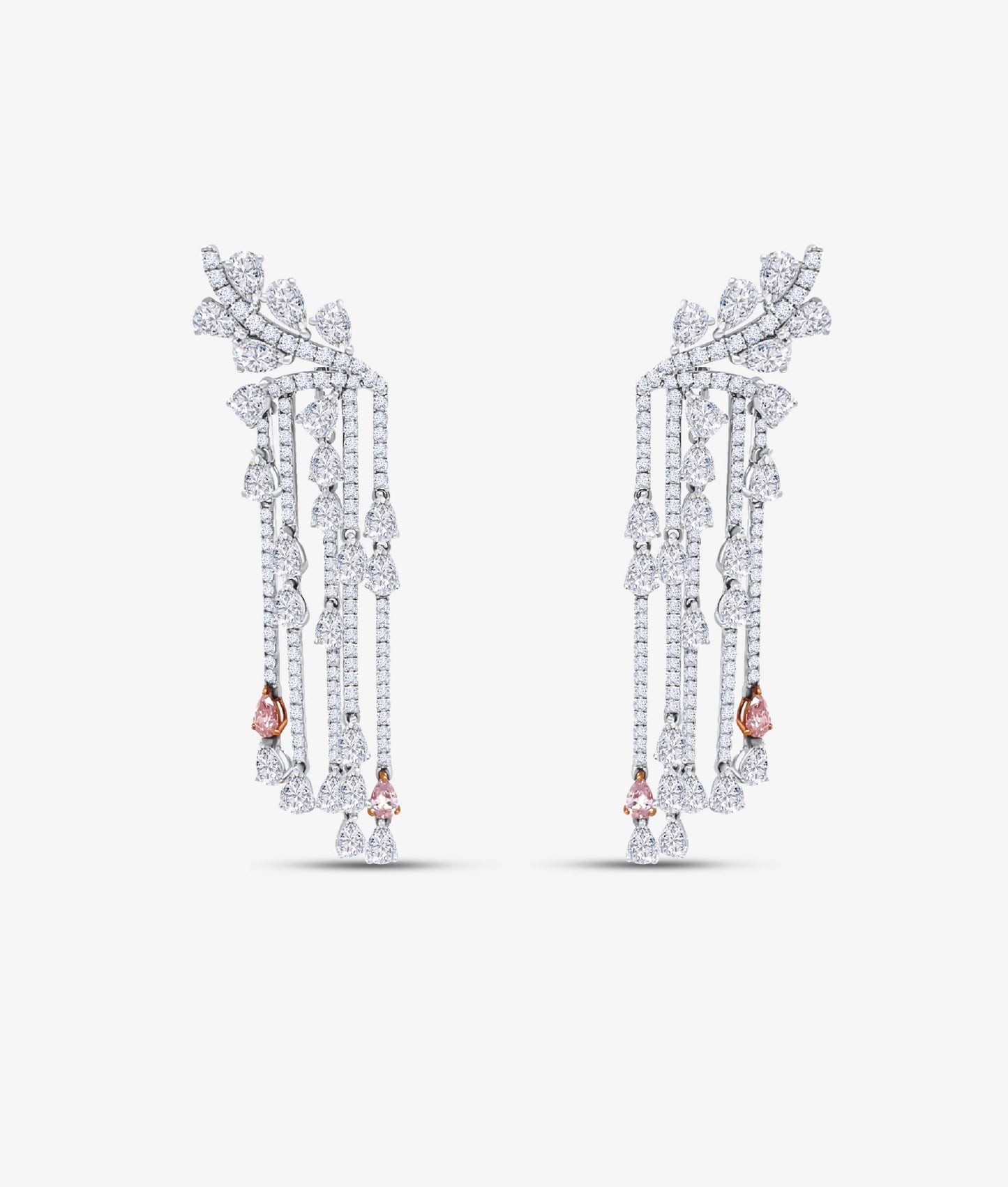 Diamond Waterfall Earrings with Pink Diamond Accents