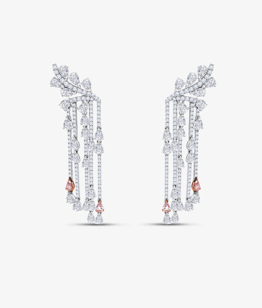 Diamond Waterfall Earrings with Pink Diamond Accents