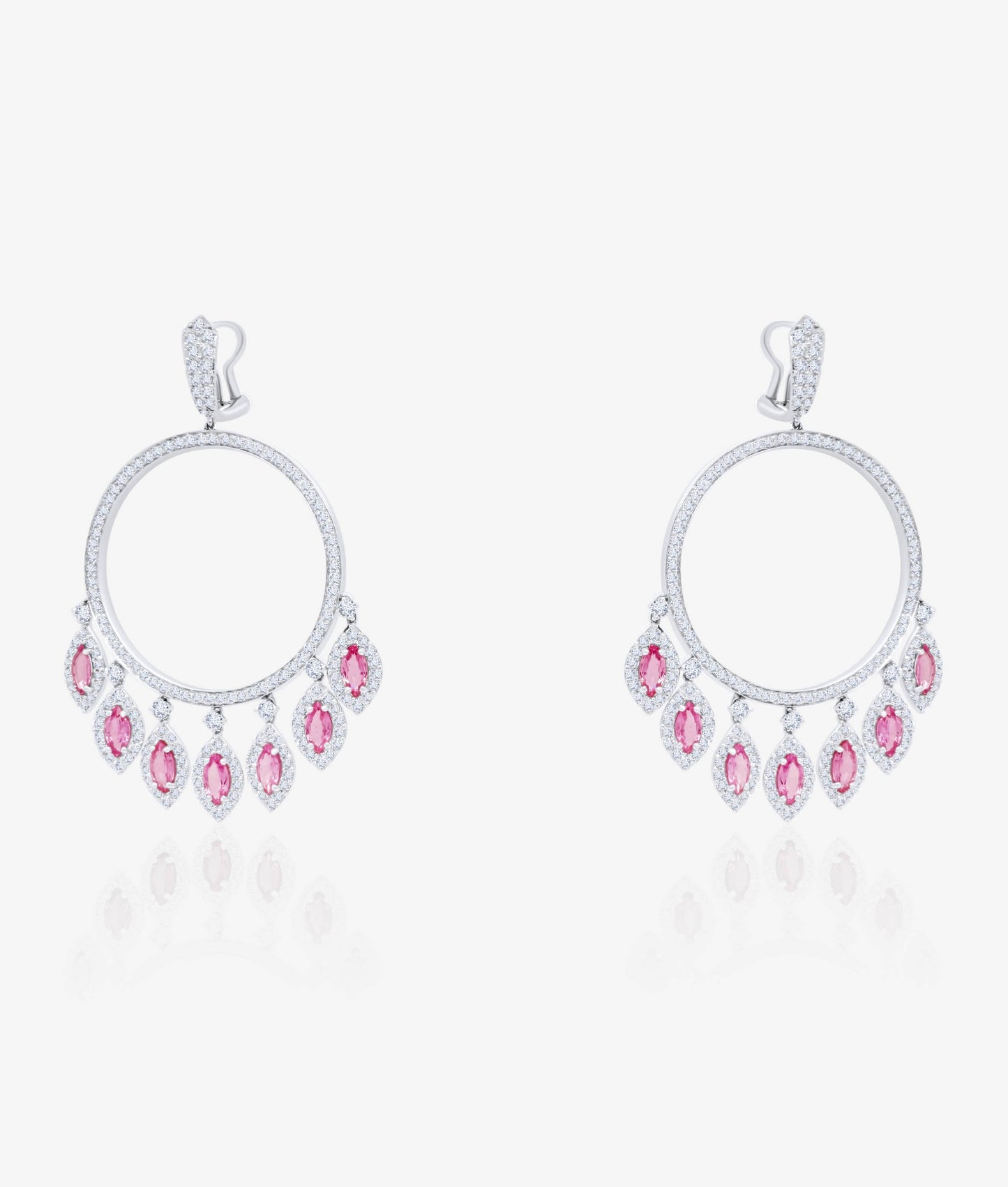 Diamond & Pink Sapphire Hoop Earrings