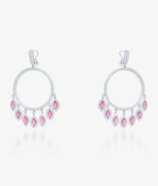 Diamond & Pink Sapphire Hoop Earrings