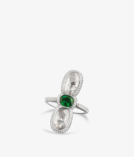 Emerald and Rose Cut Diamond Ring