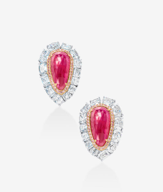 Pear Briolette Ruby and Diamond Earrings