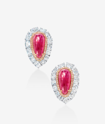 Pear Briolette Ruby and Diamond Earrings