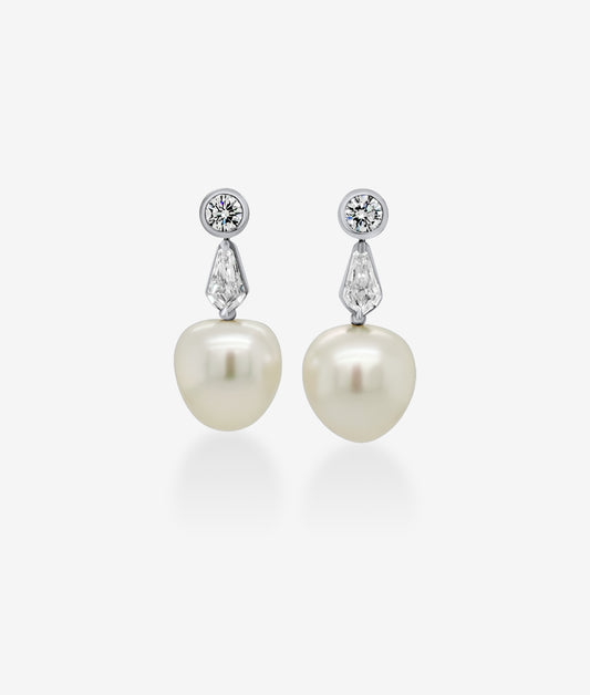 Apple Shaped Pearl and Diamond Earrings