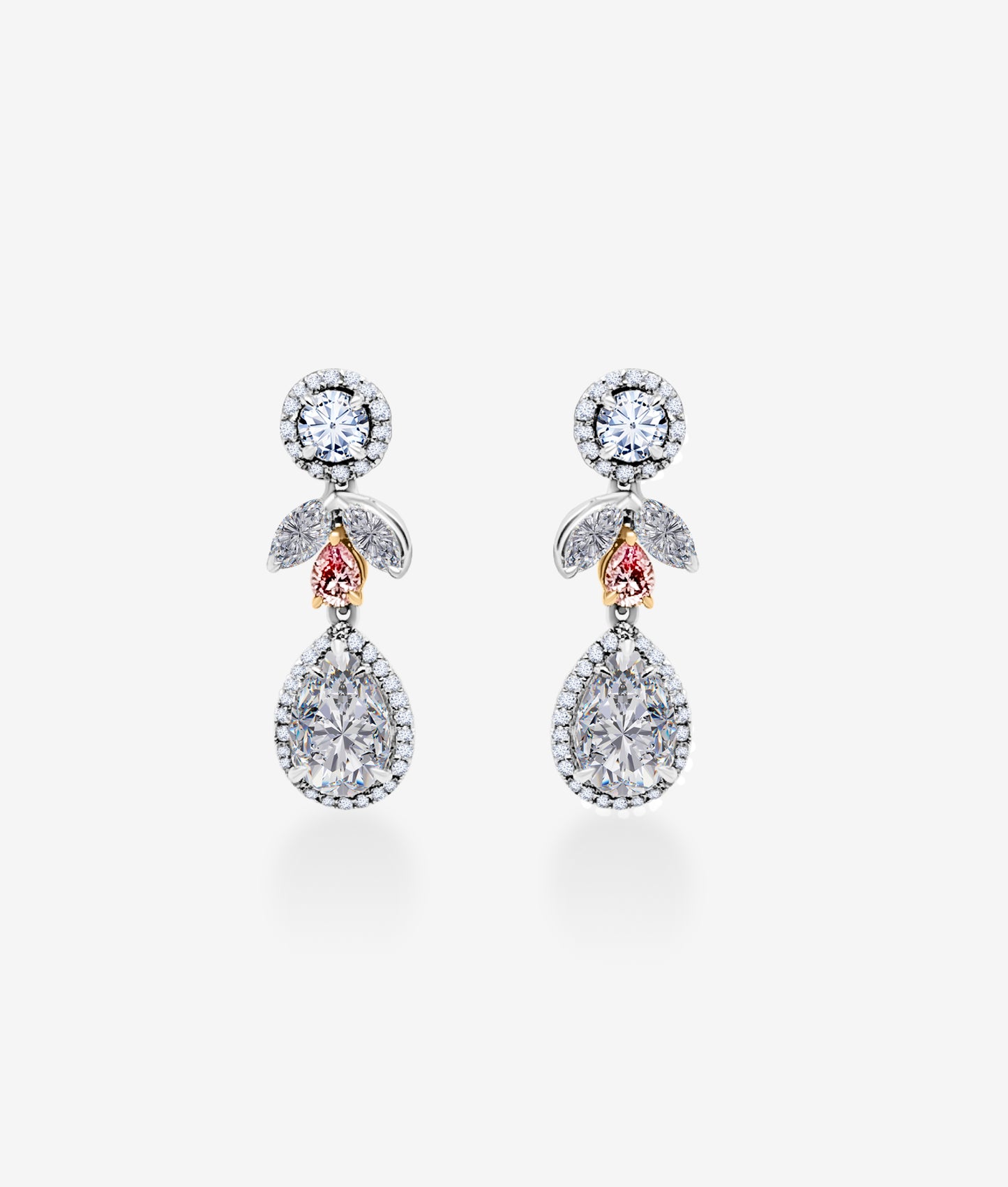 White Pear Shape and Pink Diamond Earrings