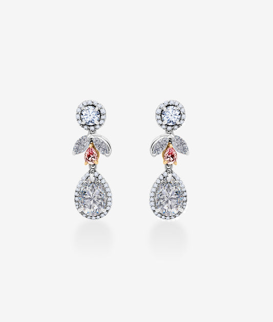 White Pear Shape and Pink Diamond Earrings