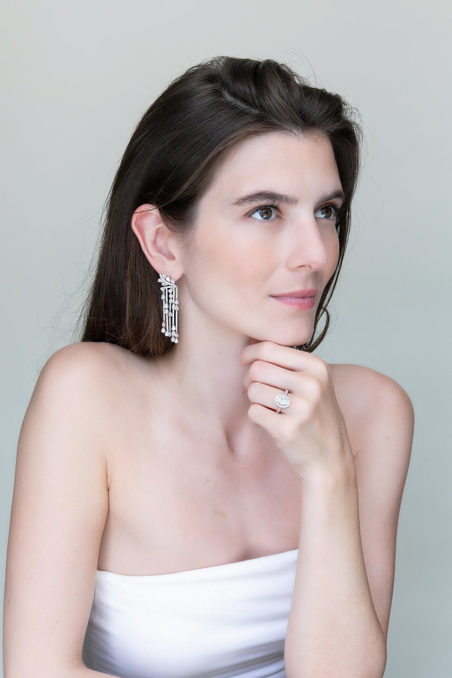 Diamond Waterfall Earrings with Pink Diamond Accents