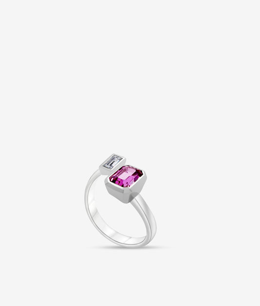 Pink Sapphire Emerald Cut and Diamond Toi et Moi