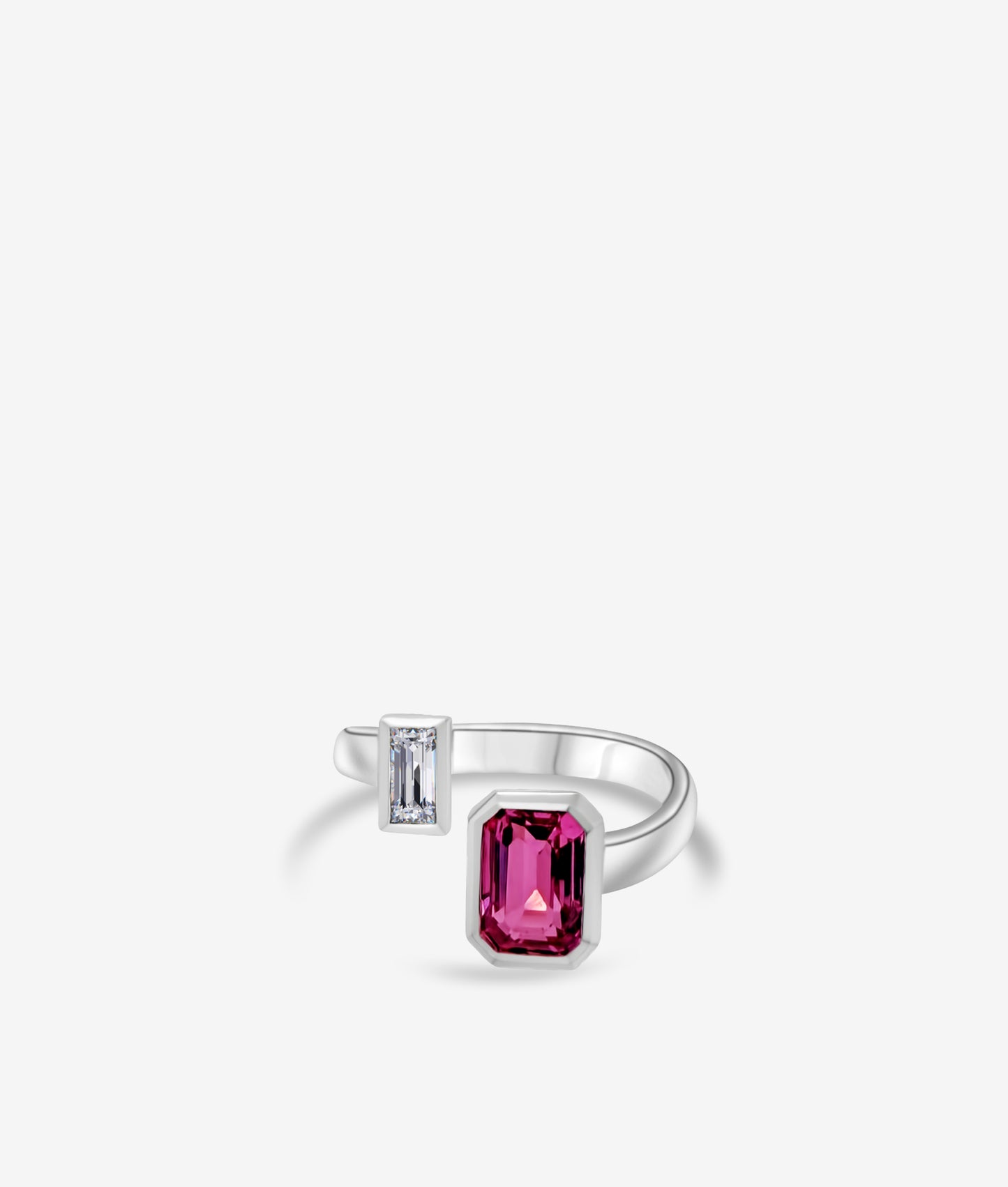 Pink Sapphire Emerald Cut and Diamond Toi et Moi