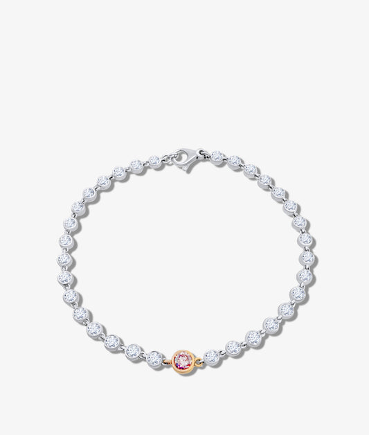 Bezel-Set White and Pink Diamond Tennis Bracelet