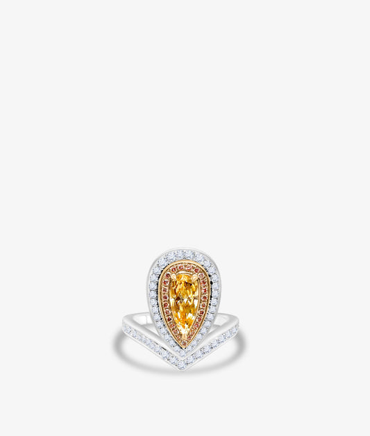 Orangy Yellow Pear Halo Ring
