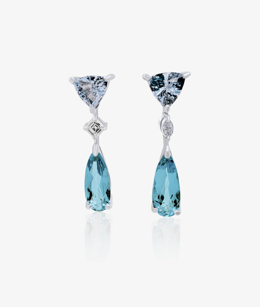 Aquamarine Pear & Trillion Earrings